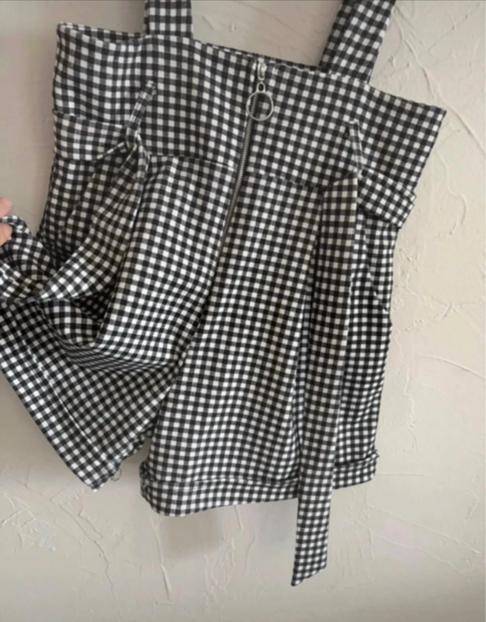 Shorts de cintura alta vichy com alças vintage tamanho 36 – photo 4